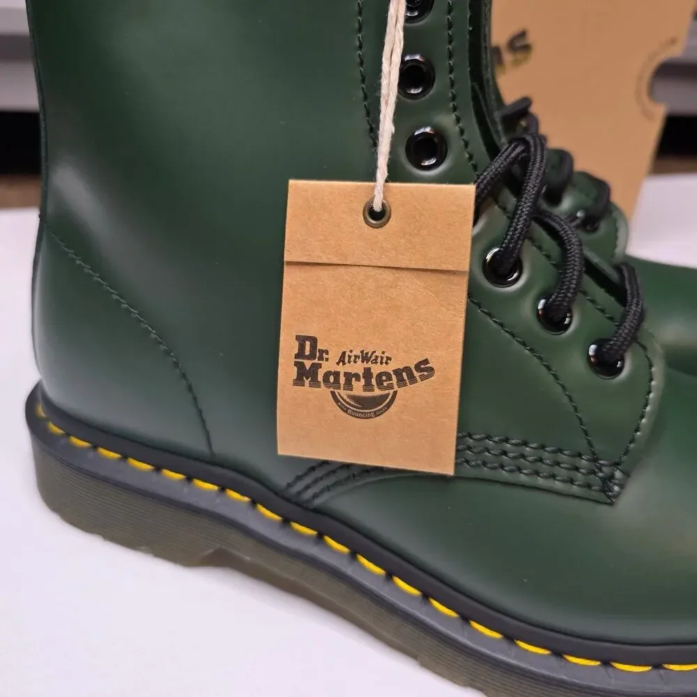Dr. Martens Green Smooth Leather 8-Eye Lace-Up Ankle Boots